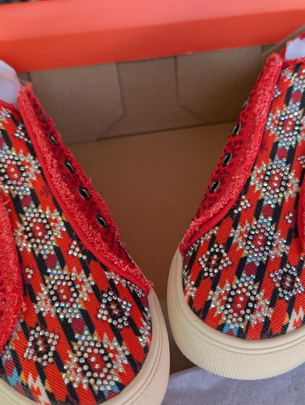 Montana West Red Beaded Slip-On Sneakers